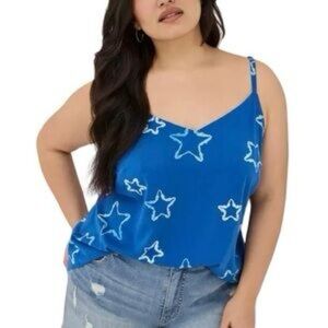 ✨Torrid Tank Top Blue Star Print Sleeveless V Neck Casual Plus Size 4